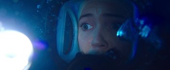 Movie still from “47 Meters Down” (2017), directed by Johannes Roberts – A person's eyes as they look out a window; Close Up shot, Overhead angle