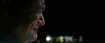 Movie still from “7500” (2019), directed by Patrick Vollrath – A man's face at night; Extreme Close Up shot, Low angle