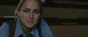 Movie still from “88 Minutes” (2007), directed by Jon Avnet – A person wearing a shirt and tie; Close Up shot, Over the shoulder angle