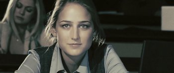 Movie still from “88 Minutes” (2007), directed by Jon Avnet – A person wearing a shirt and vest; Close Up shot, Low angle