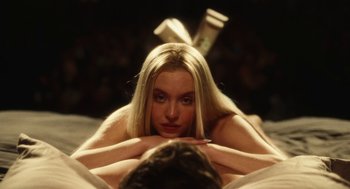 Movie still from “Euphoria” (2019), created by Sam Levinson – A woman laying on top of a man in bed; Close Up shot, High angle
