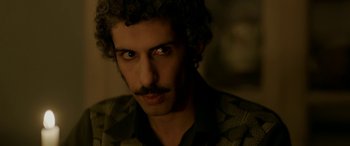 Movie still from “A Death in the Gunj” (2016), directed by Konkona Sen Sharma – A person with a mustache; Close Up shot, Over the shoulder angle