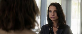 Movie still from “A Fantastic Woman” (2017), directed by Sebastián Lelio – A woman looking at her reflection in a mirror; Close Up shot, Over the shoulder angle