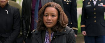 Movie still from “A Journal for Jordan” (2021), directed by Denzel Washington – A person wearing a jacket; Close Up shot, Over the shoulder angle