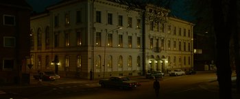 Movie still from “A Man Called Ove” (2015), directed by Hannes Holm – A car is parked on the side of the street; Extreme Wide shot, High angle