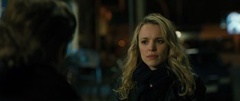 Movie still from “A Most Wanted Man” (2014), directed by Anton Corbijn – A woman with blonde hair wearing a black jacket; Close Up shot, Over the shoulder angle