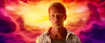 Movie still from “A Very Harold & Kumar Christmas” (2011), directed by Todd Strauss-Schulson – A person wearing a white shirt; Close Up shot, Low angle