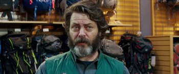 Movie still from “A Walk in the Woods” (2015), directed by Ken Kwapis – A person with a beard; Close Up shot, Over the shoulder angle