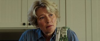 Movie still from “A Walk in the Woods” (2015), directed by Ken Kwapis – An older woman with blonde hair sitting down; Close Up shot, Over the shoulder angle