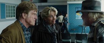 Movie still from “A Walk in the Woods” (2015), directed by Ken Kwapis – A woman and a man standing next to each other; Close Up shot, Over the shoulder angle