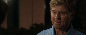 Movie still from “A Walk in the Woods” (2015), directed by Ken Kwapis – An older man wearing a blue button up shirt; Close Up shot, Over the shoulder angle