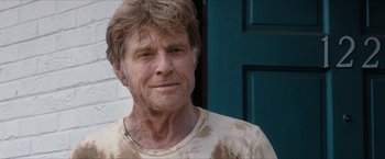 Movie still from “A Walk in the Woods” (2015), directed by Ken Kwapis – An older man with a messy hair style; Close Up shot, Low angle