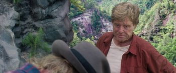 Movie still from “A Walk in the Woods” (2015), directed by Ken Kwapis – An older woman is talking to a man in front of a scenic backdrop; Close Up shot, Over the shoulder angle
