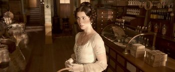 Movie still from “Abraham Lincoln: Vampire Hunter” (2012), directed by Timur Bekmambetov – A beautiful young lady wearing a white dress; Medium shot, High angle