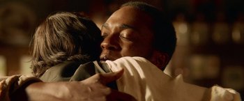 Movie still from “Abraham Lincoln: Vampire Hunter” (2012), directed by Timur Bekmambetov – A man is hugging another man with his arm around another man; Close Up shot, Over the shoulder angle