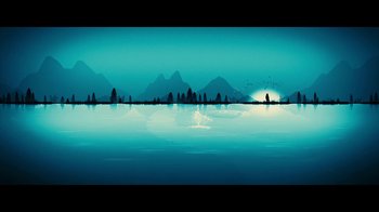 Movie still from “After the Wedding” (2019), directed by Bart Freundlich – A lake with mountains in the background at night; Extreme Wide shot, Low angle