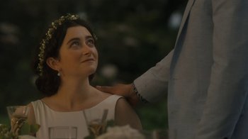 Movie still from “After the Wedding” (2019), directed by Bart Freundlich – A man touching a woman's shoulder at a wedding; Close Up shot, Over the shoulder angle