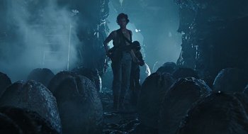 Movie still from “Aliens” (1986), directed by James Cameron – Wide shot, Low angle