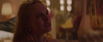 Movie still from “Assassination Nation” (2018), directed by Sam Levinson – A person looking up at the ceiling; Close Up shot, Over the shoulder angle