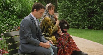 Movie still from “Attila Marcel” (2013), directed by Sylvain Chomet – A man and a woman sitting next to each other on a park bench; Medium shot, Over the shoulder angle