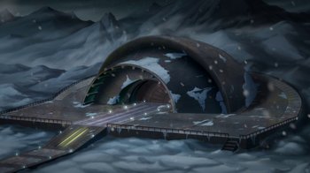Movie still from “Batman: Death in the Family” (2020), directed by Brandon Vietti – An artistic rendering of a bridge in the middle of the night; Extreme Wide shot, High angle