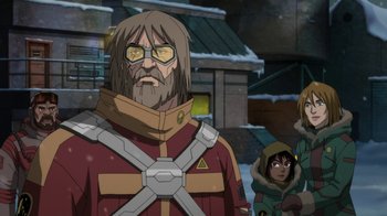 Movie still from “Batman: Death in the Family” (2020), directed by Brandon Vietti – An image of an animated character in a cartoon style; Medium shot, Over the shoulder angle