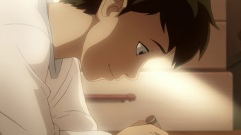 Movie still from “Batman: Death in the Family” (2020), directed by Brandon Vietti – A young man's face in a room; Close Up shot, High angle