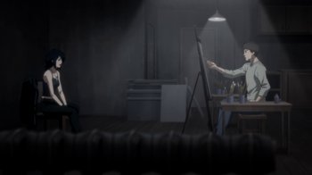 Movie still from “Batman: Death in the Family” (2020), directed by Brandon Vietti – A person is painting in an empty room; Wide shot, High angle