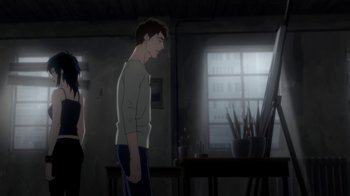 Movie still from “Batman: Death in the Family” (2020), directed by Brandon Vietti – A man standing next to a mirror in a room; Medium shot, Over the shoulder angle