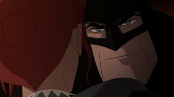 Movie still from “Batman: Gotham by Gaslight” (2018), directed by Sam Liu – The face of a cartoon character; Close Up shot, Over the shoulder angle
