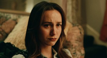 Movie still from “Euphoria” (2019), created by Sam Levinson – A person with long brown hair; Close Up shot, Over the shoulder angle