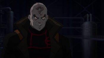 Movie still from “Batman: Hush” (2019), directed by Justin Copeland – An image of an animated character in a dark setting; Close Up shot, Over the shoulder angle