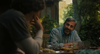 Movie still from “Beautiful Boy” (2018), directed by Felix van Groeningen – A man sitting at a table with a woman; Medium shot, Over the shoulder angle
