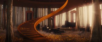 Movie still from “Beautiful Creatures” (2013), directed by Richard LaGravenese – A room filled with furniture next to a fire place; Extreme Wide shot, Low angle