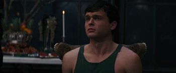Movie still from “Beautiful Creatures” (2013), directed by Richard LaGravenese – A man with a baseball glove on his shoulder; Close Up shot, Over the shoulder angle