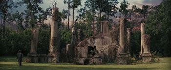 Movie still from “Beautiful Creatures” (2013), directed by Richard LaGravenese – An old building in the middle of a forest; Extreme Wide shot, High angle