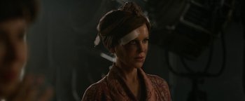 Movie still from “Being the Ricardos” (2021), directed by Aaron Sorkin – A woman with a bandage on her forehead; Close Up shot, Low angle