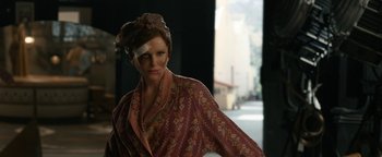 Movie still from “Being the Ricardos” (2021), directed by Aaron Sorkin – A woman with a bandage on her face; Medium shot, Over the shoulder angle