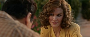 Movie still from “Being the Ricardos” (2021), directed by Aaron Sorkin – A person with curly hair; Close Up shot, Over the shoulder angle