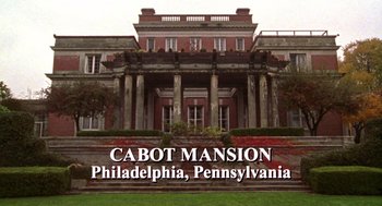 Movie still from “Best in Show” (2000), directed by Christopher Guest – The cabot mansion is located in philadelphia , pennsylvania; Extreme Wide shot, Low angle
