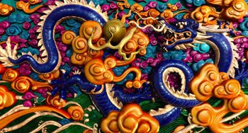 Movie still from “Billy Lynn's Long Halftime Walk” (2016), directed by Ang Lee – View of a group of colorful sculptures; Extreme Close Up shot, Overhead angle