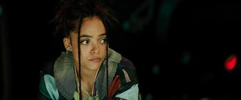 Movie still from “Black Adam” (2022), directed by Jaume Collet-Serra – A person wearing a jacket; Close Up shot, Low angle