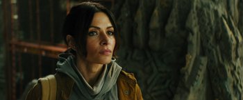 Movie still from “Black Adam” (2022), directed by Jaume Collet-Serra – A person wearing a jacket; Close Up shot, Low angle