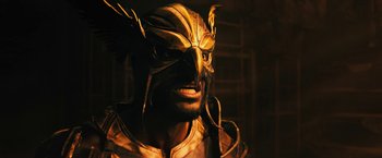 Movie still from “Black Adam” (2022), directed by Jaume Collet-Serra – A person wearing a mask; Close Up shot, High angle