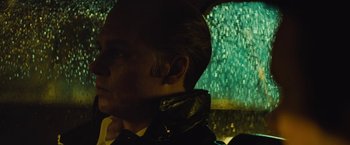 Movie still from “Black Mass” (2015), directed by Scott Cooper – A person wearing a leather jacket; Close Up shot, Low angle