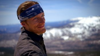 Movie still from “Blue Jay” (2016), directed by Alex Lehmann – A person wearing a bandana; Close Up shot, Low angle