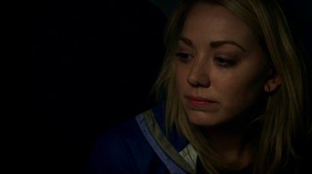 Movie still from “Blue Jay” (2016), directed by Alex Lehmann – A person wearing a blue shirt; Close Up shot, Over the shoulder angle