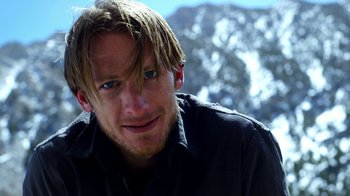 Movie still from “Blue Jay” (2016), directed by Alex Lehmann – A person wearing a black shirt; Close Up shot, Low angle