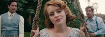 Movie still from “Breathe” (2017), directed by Andy Serkis – A woman holding on to a rope in her hands; Close Up shot, Over the shoulder angle