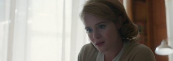 Movie still from “Breathe” (2017), directed by Andy Serkis – A person with blue eyes; Close Up shot, Over the shoulder angle